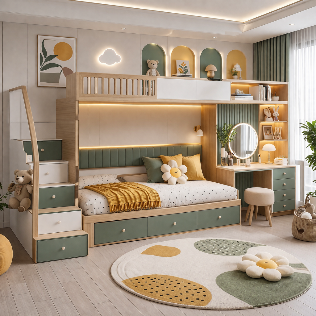 نجار موبيليا بجدة تصنيع غرف نوم أطفال مع سرير من دورين بطابع عصري مودرن 