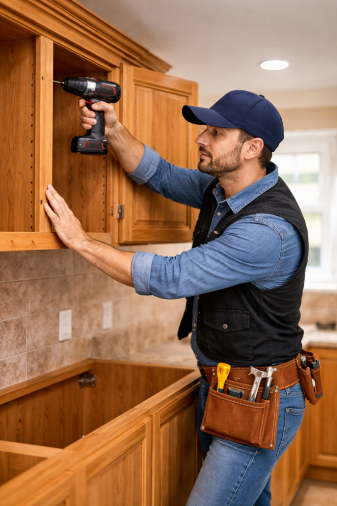 فنى تركيب مفصلات وسحابات الادراج وفك وتركيب مطابخ