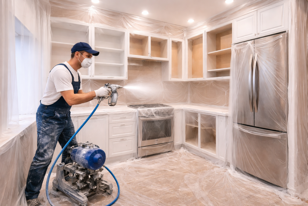 دهان وصيانة مطبخ خشب بجده