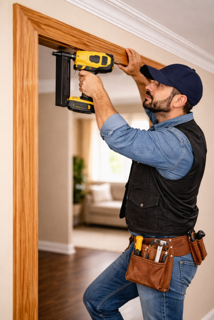 نجار تركيب حلق خشب مع البراويز